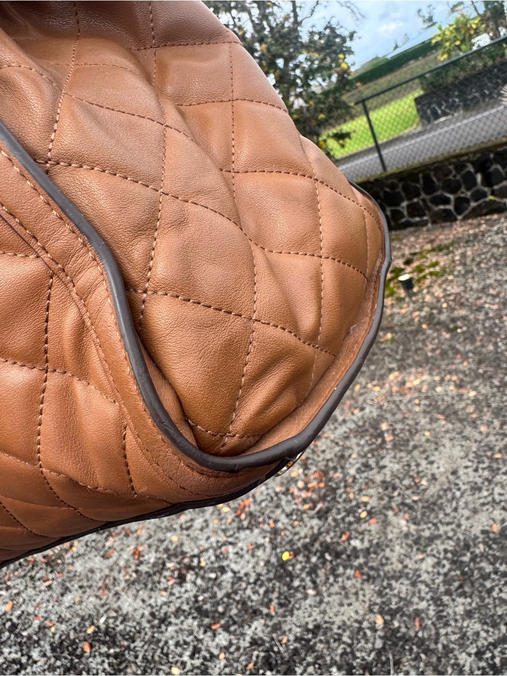 MICHAEL Michael Kors Quilted Leather Satchel Brown Gold Tone Shoulder Bag - Picture 11 of 14